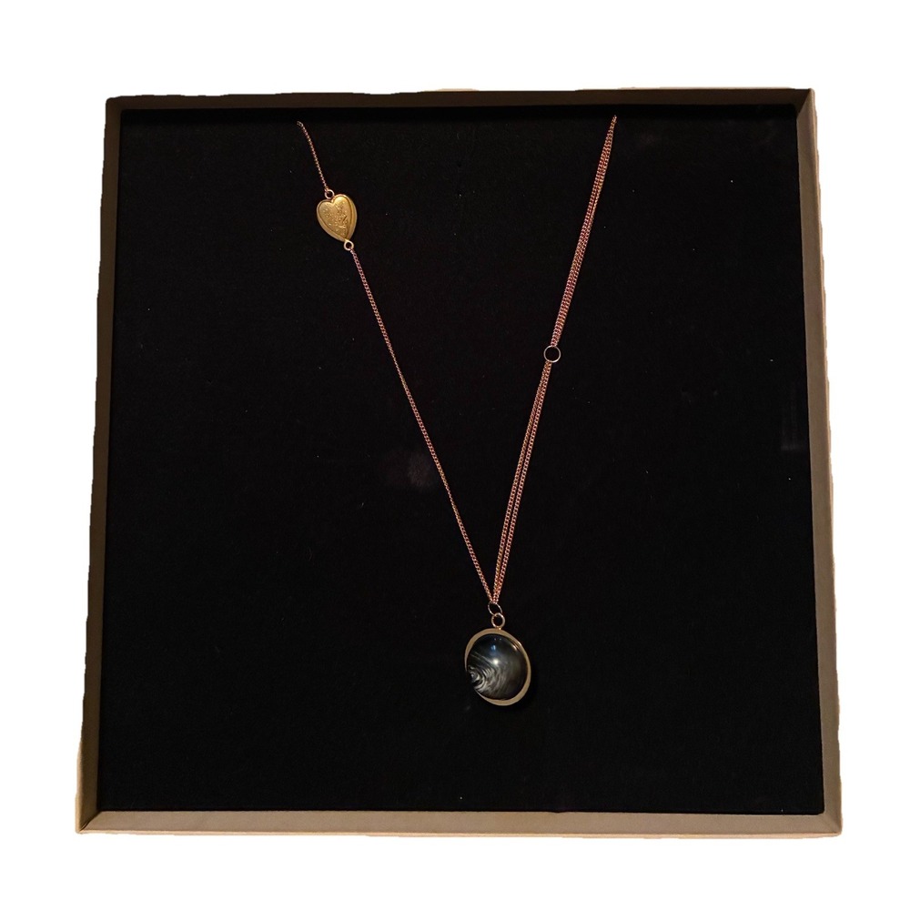 Burberry Multichain Pendant Necklace Gold Tone Black Marbled Resin Box Italy NEW - Picture 8 of 13